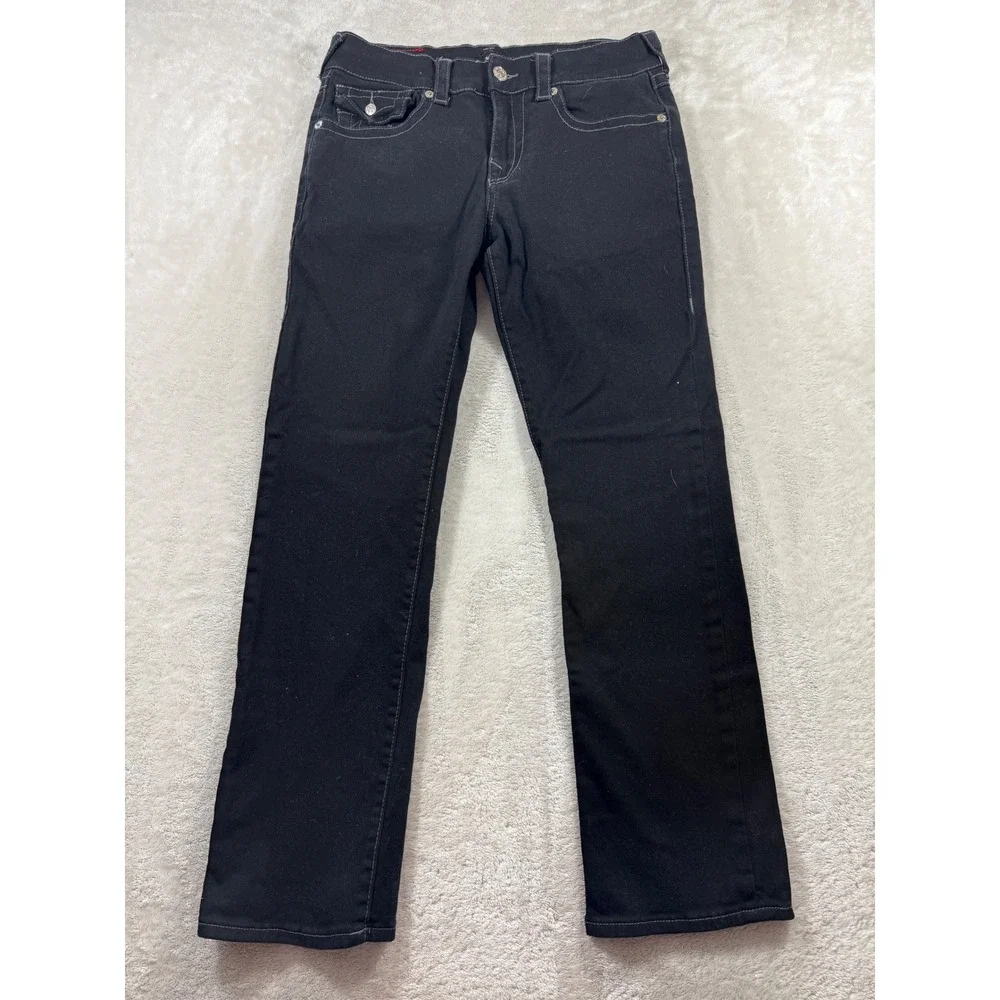 True Religion Mens Ricky Flap Pocket Relaxed Straight Black Jeans 32 Meas: 32x30